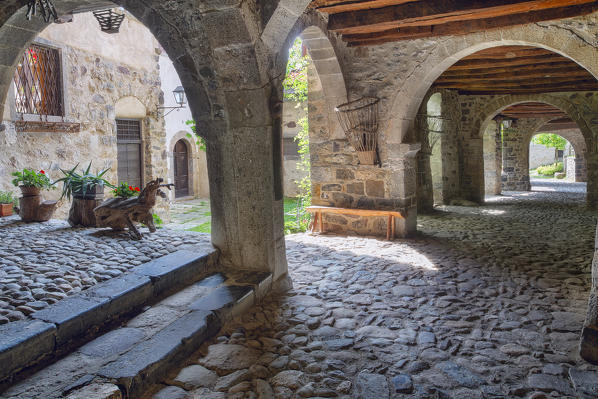 Ancient portico of Cornello dei Tasso, Camerata Cornello, Bergamo province, Brembana valley, Lombardy, Italy, Europe