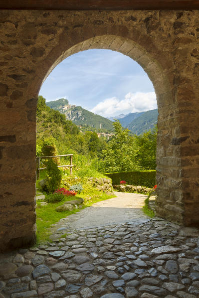 The entrance of Cornello dei Tasso, Camerata Cornello, Bergamo province, Brembana valley, Lombardy, Italy, Europe