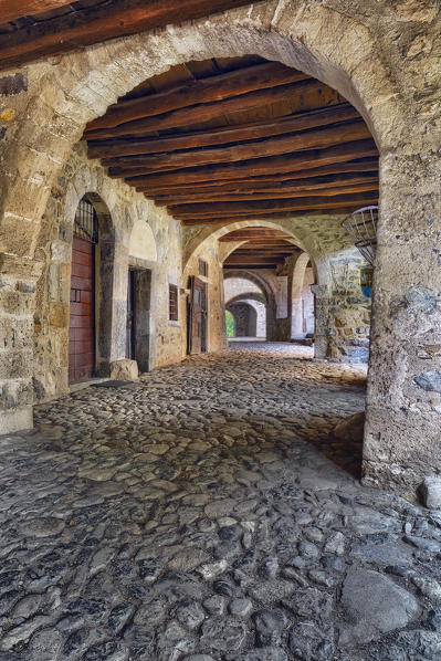 Ancient portico of Cornello dei Tasso, Camerata Cornello, Bergamo province, Brembana valley, Lombardy, Italy, Europe