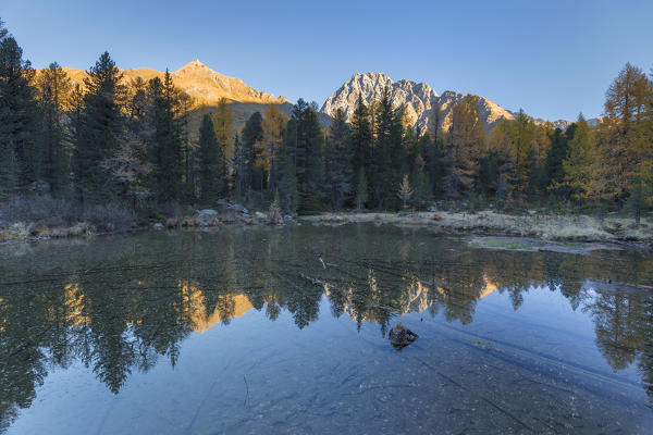 Alpine pond near Saoseo refuge, Poschiavo, val di Campo, Canton of Graubunden, Switzerland, Europe