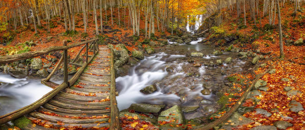 Autumn at Dardagna waterfalls, Corno Alle Scale Regional Park, Lizzano in Belvedere, Bologna province, Emilia Romagna, Italy, Europe