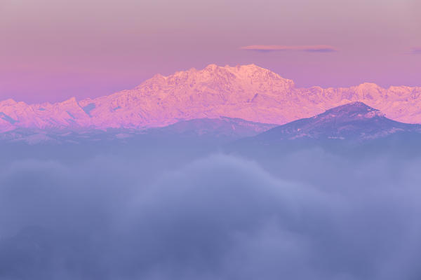 Sunrise on Rosa Mount. View from Brunate town (Como province, Lombardy, Italy, Europe)