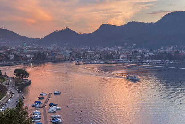 Red sunset on lake Como, Como, Lombardy, Italy, Europe