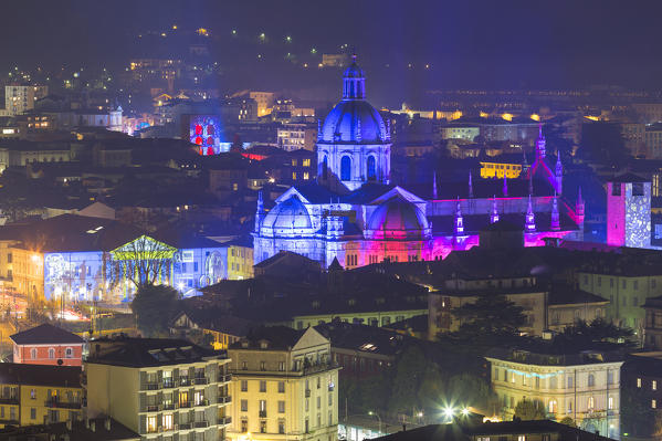 Como's cathedral and Como city in Christmas time, Lombardy, Italy, Europe