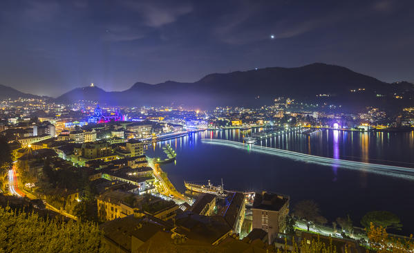 Night lights of Como city, lake Como, Lombardy, Italy, Europe