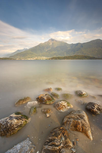 Sunset on lake Como and Legnone mount from Domaso shore, Como province, Lombardy, Italy, Europe