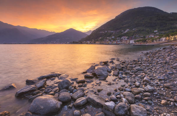 Sunset on lake Como from Domaso shore, Como province, Lombardy, Italy, Europe