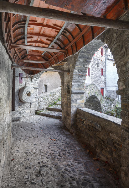 Nesso village with his bridge and porticoed road, lake Como, Como province, Lombardy, Italy, Europe