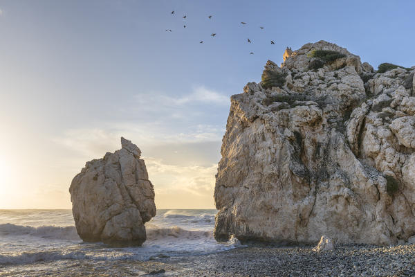 Cyprus, Paphos, Petra tou Romiou also known as Aphrodite’s Rock at sunrise