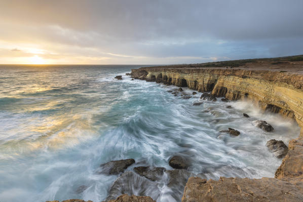 Cyprus, Ayia Napa, The sea caves at Cape Greco at sunset after a storm
