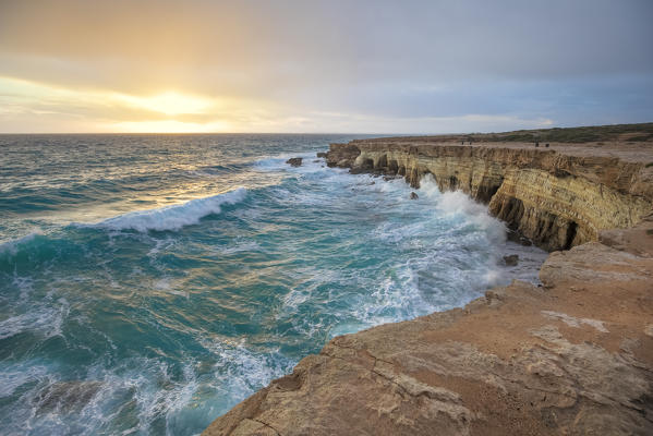 Cyprus, Ayia Napa, The sea caves at Cape Greco at sunset after a storm
