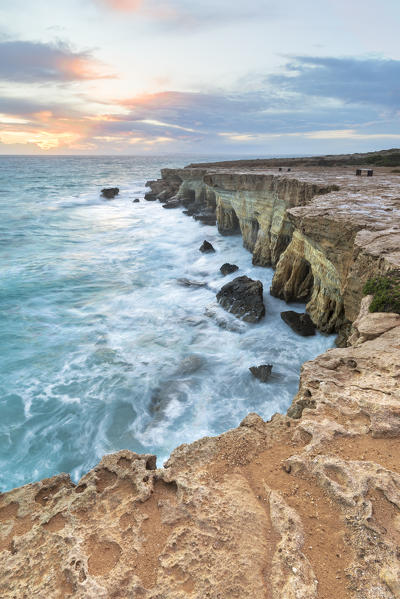 Cyprus, Ayia Napa, The sea caves at Cape Greco at sunset