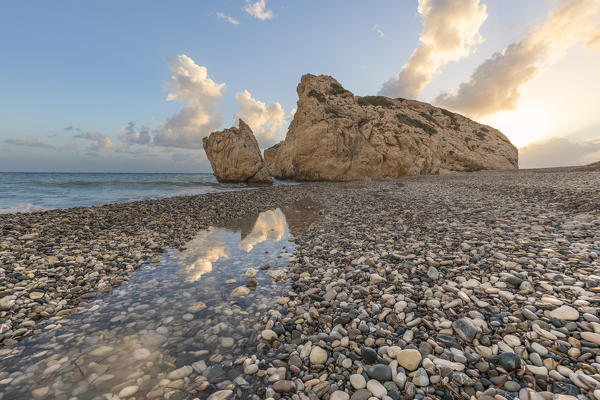 Cyprus, Paphos, Petra tou Romiou also known as Aphrodite’s Rock at sunset
