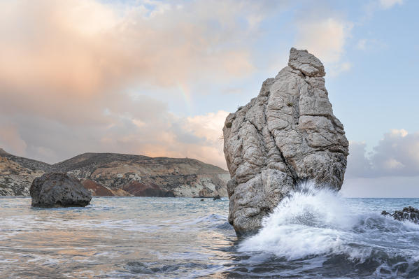 Cyprus, Paphos, Petra tou Romiou also known as Aphrodite’s Rock at sunset
