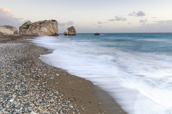 Cyprus, Paphos, Petra tou Romiou also known as Aphrodite’s Rock at sunset
