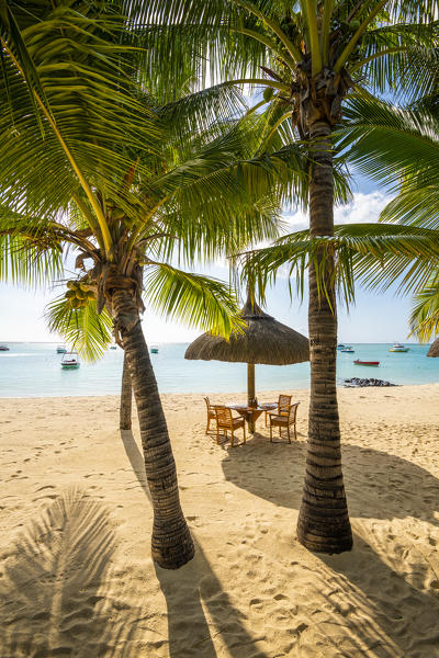 The beach of the Beachcomber Paradis Hotel at sunset, Le Morne Brabant Peninsula, Black River (Riviere Noire), Mauritius