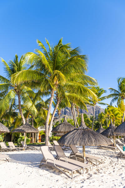The beach of the Beachcomber Paradis Hotel at sunset, Le Morne Brabant Peninsula, Black River (Riviere Noire), Mauritius