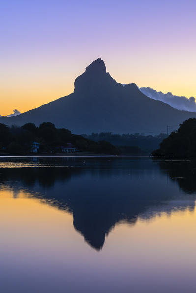 Rempart mountain reflected in Tamarin bay. Tamarin, Black River (Riviere Noire), Mauritius, Africa