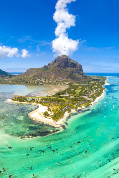 Aerial view of Le Morne Brabant peninsula. Le Morne, Black River (Riviere Noire), West coast, Mauritius