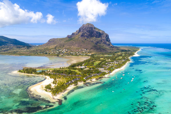 Aerial view of Le Morne Brabant peninsula. Le Morne, Black River (Riviere Noire), West coast, Mauritius