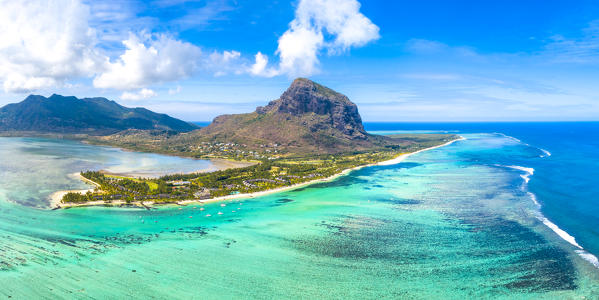Aerial view of Le Morne Brabant peninsula. Le Morne, Black River (Riviere Noire), West coast, Mauritius
