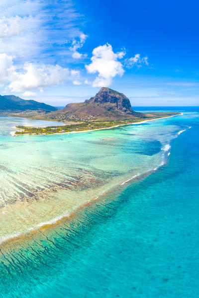 Aerial view of Le Morne Brabant peninsula. Le Morne, Black River (Riviere Noire), West coast, Mauritius