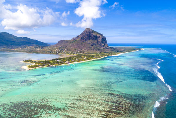 Aerial view of Le Morne Brabant peninsula. Le Morne, Black River (Riviere Noire), West coast, Mauritius