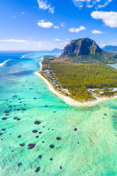 Aerial view of Le Morne Brabant Peninsula. Le Morne, Black River (Riviere Noir), West Coast, Mauritius, Africa