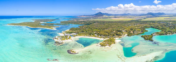 Aerial view of the Shangri-La Le Toussrok Hotel. Trou d'Eau Douce, Flacq district, East coast Mauritius, Africa