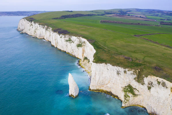 Aerial view of Old Harry Rocks, Handfast Point, Isle of Purbeck, Jurassic Coast, Dorset, England, UK