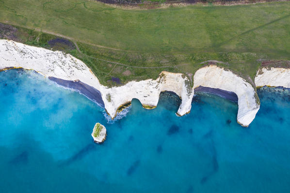 Aerial view of Old Harry Rocks, Handfast Point, Isle of Purbeck, Jurassic Coast, Dorset, England, UK