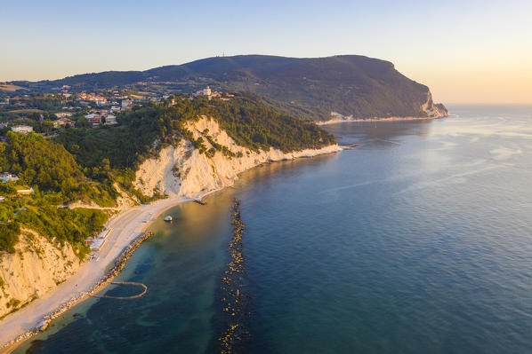 Spiaggia Del Frate (Friar beach), mount Conero in the background. Numana, Ancona, Marche, Italy, Europe
