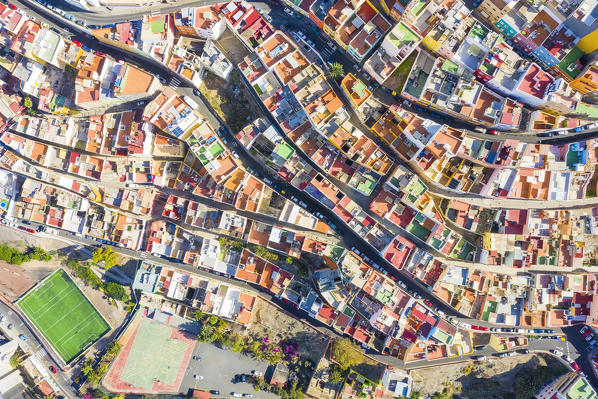 Aerial view of colored buildings in the old city of Las Palmas. Gran Canaria, Canary Islands, Spain