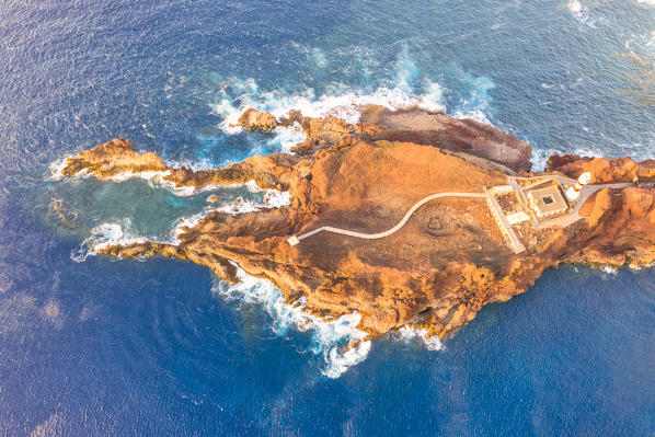 Aerial View of Punta de Teno lighthouse at sunset. Gran Canaria, Canary Islands, Spain