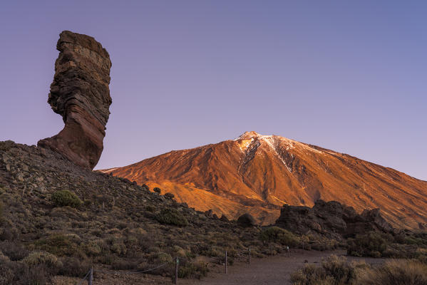 Roque Cinchado with mount Teide in background. Teide national park, Tenerife, Canary Islands, Spain