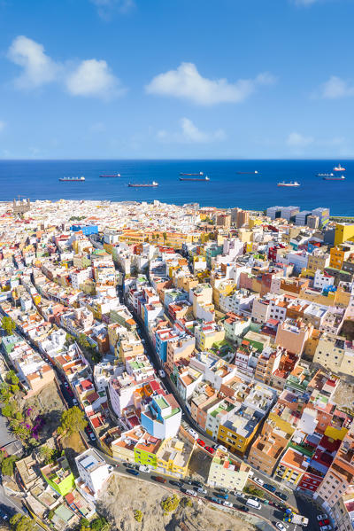 Aerial view of colorful buildings at Las Palmas. Gran Canaria, Canary Islands, Spain, Europe