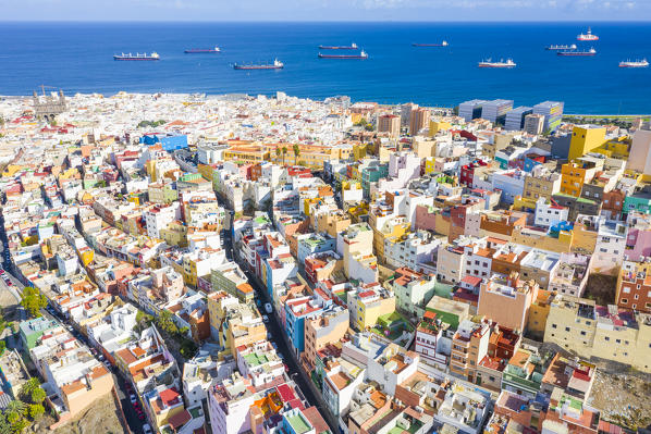 Aerial view of colorful buildings at Las Palmas. Gran Canaria, Canary Islands, Spain, Europe