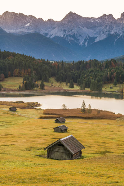 Gerold, Garmisch Partenkirchen, Bavaria, Germany, Europe. Sunrise at Gerold with Karwendel range in the background