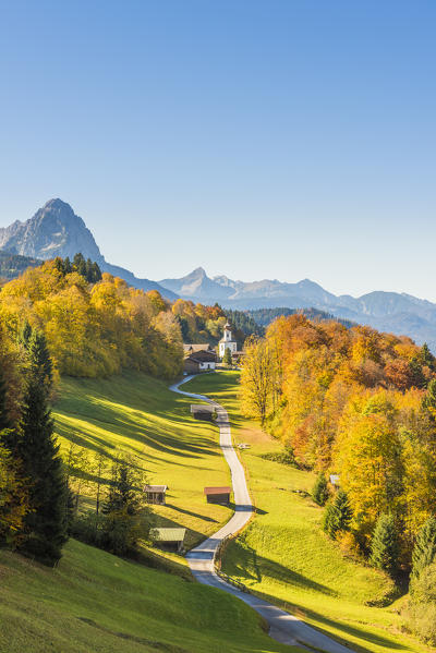 Wamberg, Garmisch Partenkirchen, Bavaria, Germany, Europe. Colourful autumn in Bavaria