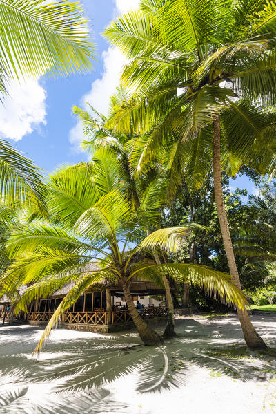 The restaurant at Anse Lazio beach. Praslin island, Seychelles, Africa