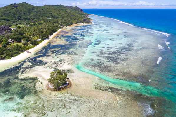 Aerial view, La Digue island, Seychelles, Africa