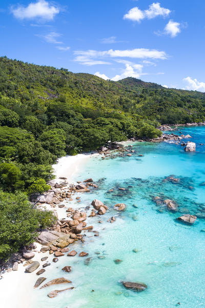 Aerial view of Anse Lazio beach. Praslin island, Seychelles, Africa