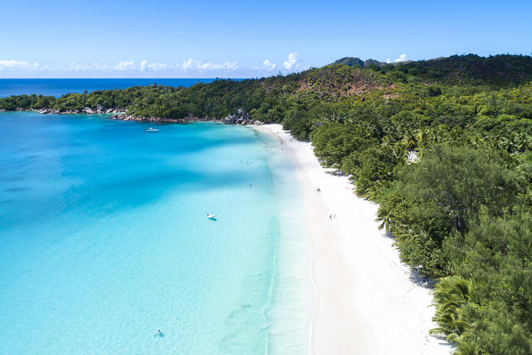 Aerial view of Anse Lazio beach. Praslin island, Seychelles, Africa