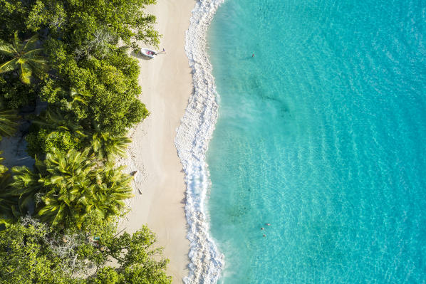 Aerial view of Anse Lazio beach. Praslin island, Seychelles, Africa