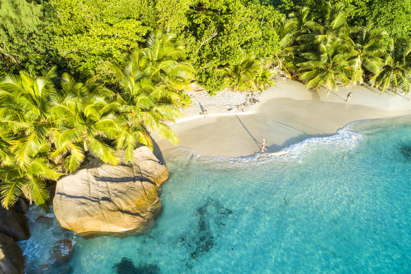 Aerial view of Anse Lazio beach. Praslin island, Seychelles, Africa