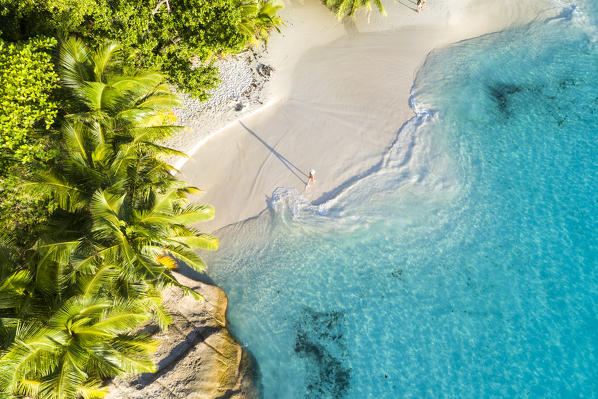 Aerial view of Anse Lazio beach. Praslin island, Seychelles, Africa (MR)