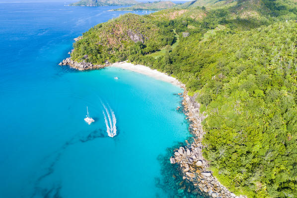 Aerial view of Anse Georgette, Praslin island, Seychelles, Africa