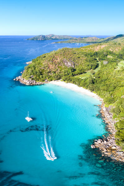 Aerial view of Anse Georgette, Praslin island, Seychelles, Africa