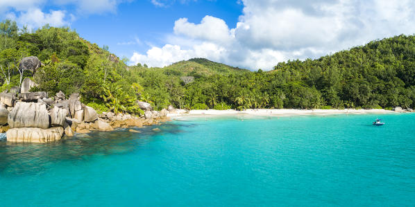 Aerial view of Anse Georgette, Praslin island, Seychelles, Africa