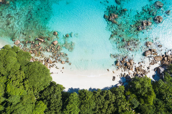 Aerial view of Anse Lazio beach. Praslin island, Seychelles, Africa
